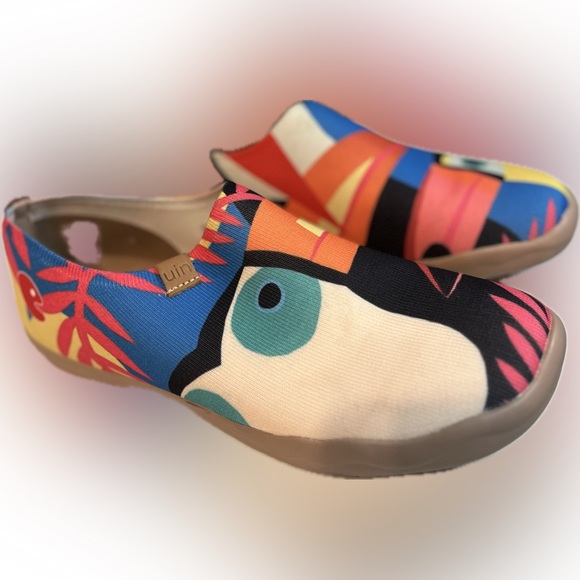 UIN Slip-On Shoes | Colorful Toucan Art Print | Artsy Cool Girl - Picture 2 of 7